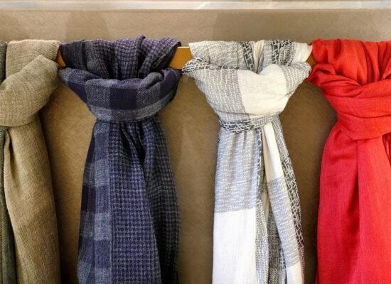 Arbemu - Scarf - four-scarves-tied-on-hanging-bar, supplier, wholesaler, in Turkey, Turquie, Türkei