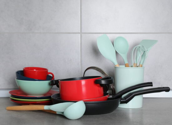 Arbemu, kitchen equipment - set-cooking-utensils-cookware-on-grey -supplier, manufacturer, in Turkey, Turkei, Turquie
